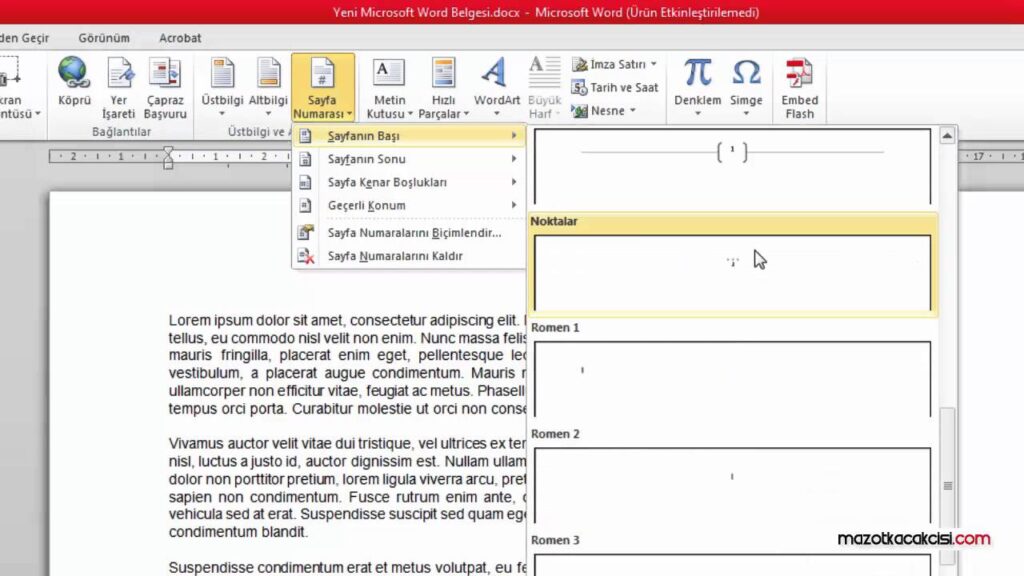 Word Sayfa Numarası Ekleme 3 Word Sayfa Numarası Ekleme